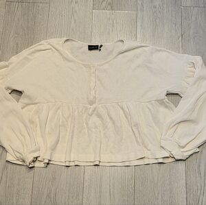 Urban Outfitters Cream Peplum Long-Sleeve Blouse
